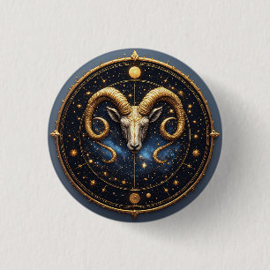Golden Aries Zodiac Shield 1 Inch Round Button