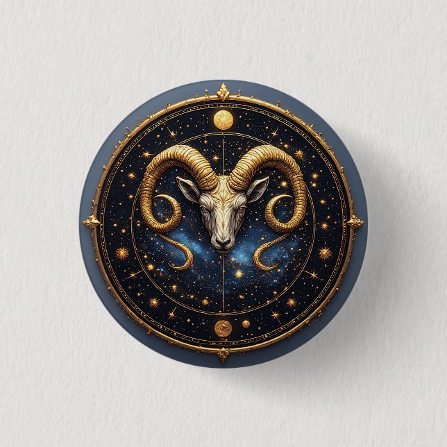 Golden Aries Zodiac Shield 1 Inch Round Button (Front)