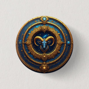 Golden Aries Zodiac Shield 1 Inch Round Button
