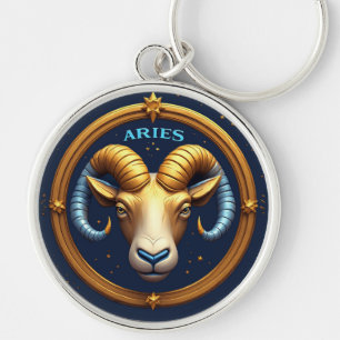 Golden Aries Zodiac Shield Keychain