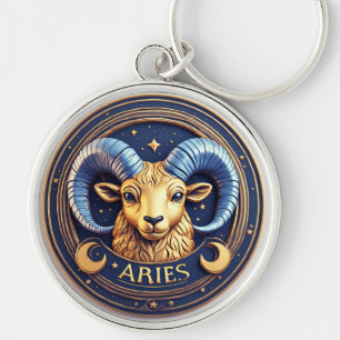 Golden Aries Zodiac Shield Keychain