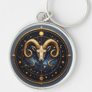 Golden Aries Zodiac Shield Keychain