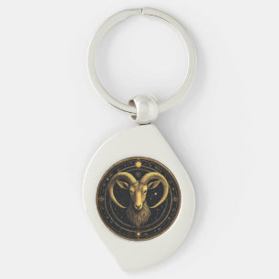Golden Aries Zodiac Shield Keychain