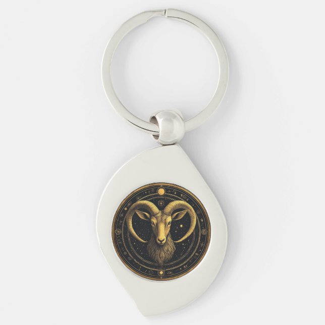 Golden Aries Zodiac Shield Keychain (Front)
