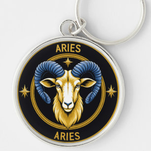 Golden Aries Zodiac Shield Keychain