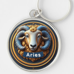 Golden Aries Zodiac Shield Keychain