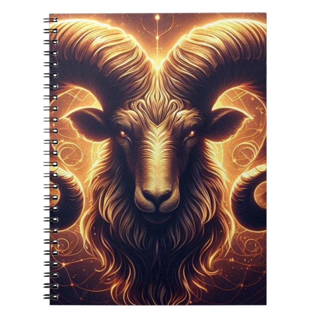 Golden Aries Zodiac Symbol Notebook (Front)