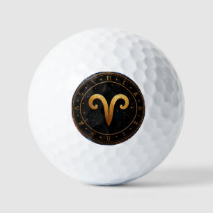 Golden Aries Zodiac Wheel Symbol Golf Balls