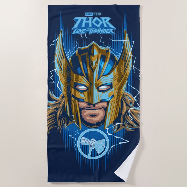 Golden Armor Thor Helmet Graphic Beach Towel (Front)