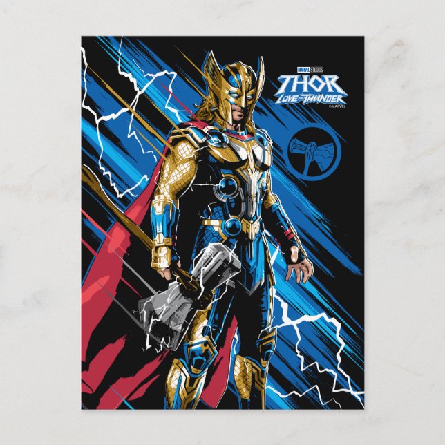 Golden Armour Thor Electric Character Graphic Postcard (Front)