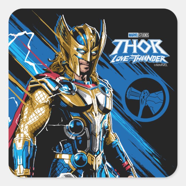 Golden Armour Thor Electric Character Graphic Square Sticker (Front)