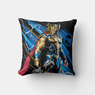 Golden Armour Thor Electric Character Graphic Throw Pillow