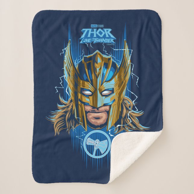 Golden Armour Thor Helmet Graphic Sherpa Blanket (Front)