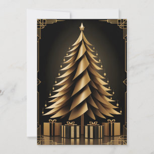 Golden Art Deco Christmas Tree Design Invitation