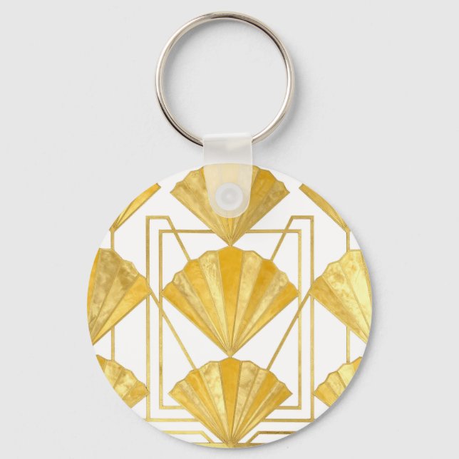 Golden Art Deco Fan Pattern Keychain (Front)