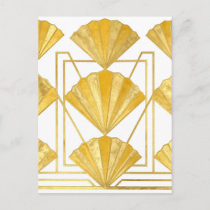 Golden Art Deco Fan Pattern Postcard