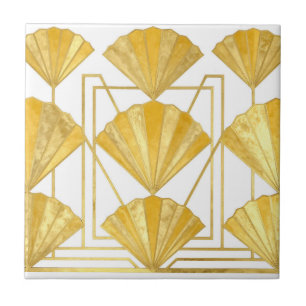 Golden Art Deco Fan Pattern Tile