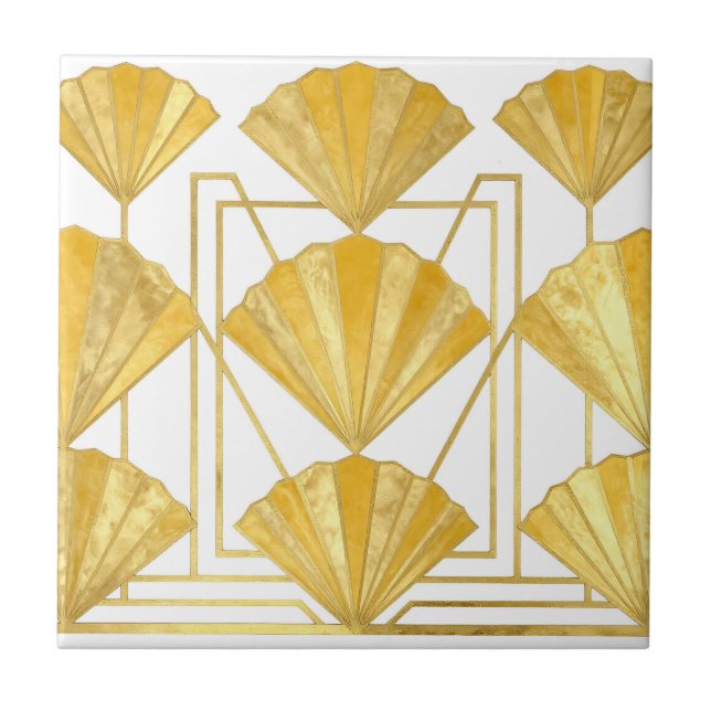 Golden Art Deco Fan Pattern Tile (Front)