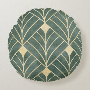 Golden Art Deco: Luxurious Seamless Style Round Pillow