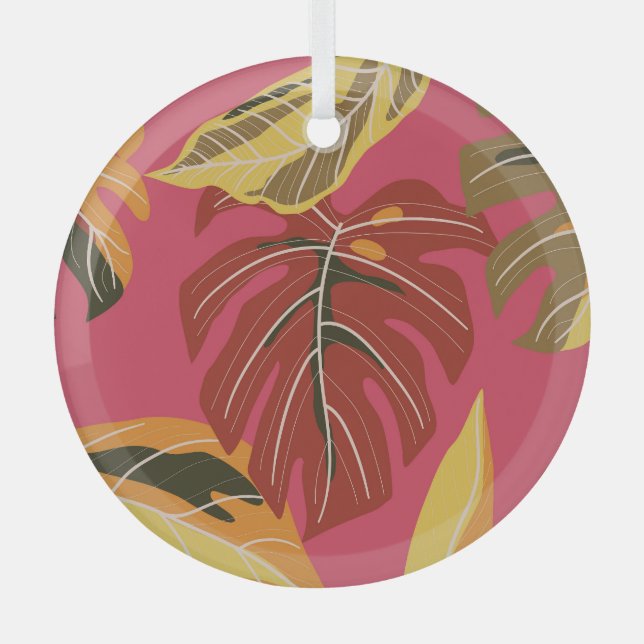 Golden Art Deco Nature Wallpaper Glass Ornament (Front)