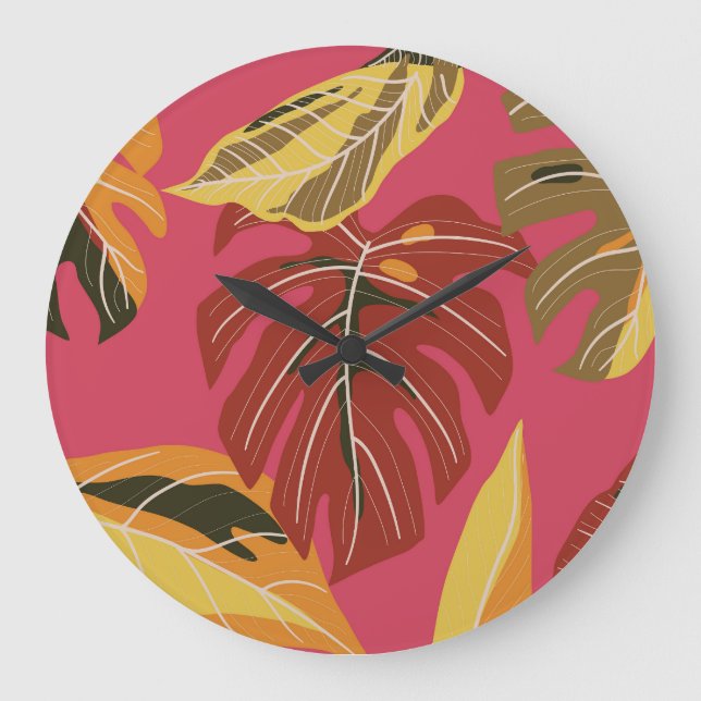 Golden Art Deco Nature Wallpaper Large Clock (Front)