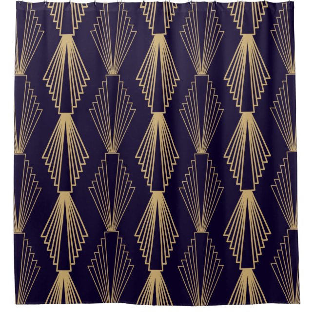 Golden art Deco Pattern. Seamless dark blue backgr (Front)