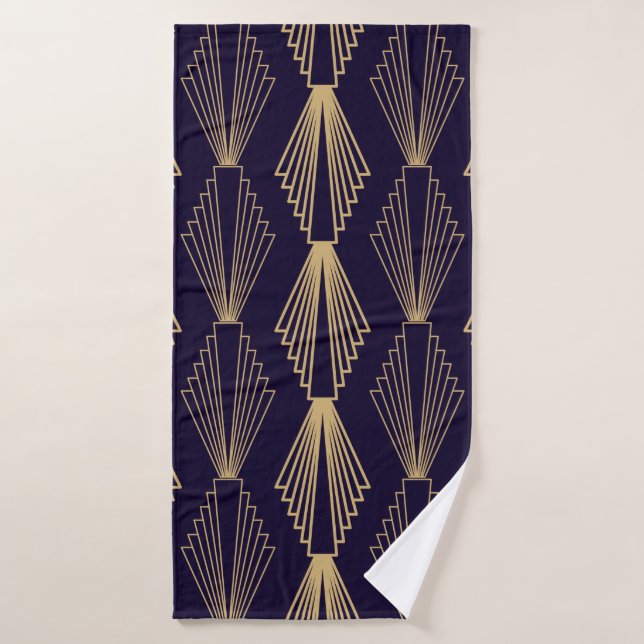 Golden art Deco Pattern. Seamless dark blue backgr Bath Towel (Bath Towel)