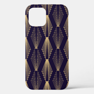 Golden art Deco Pattern. Seamless dark blue backgr iPhone 12 Case