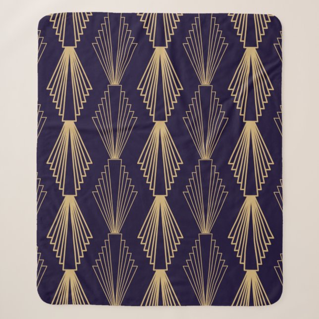 Golden art Deco Pattern. Seamless dark blue backgr Sherpa Blanket (Front)