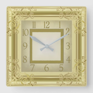 Golden Art Deco Square Wall Clock