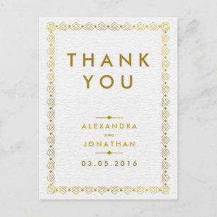 Golden Art Deco Wedding Thank You Postcard