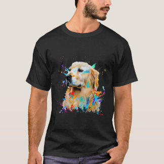 Golden Art Splashes Paint Abstract Colourful Dog T-Shirt