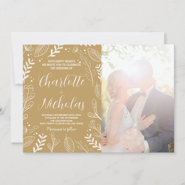Golden Art Wedding Invitations avec photo (Devant)