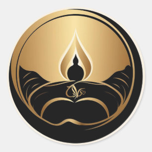 Golden Artistic Candle in Elegant Circular Classic Round Sticker