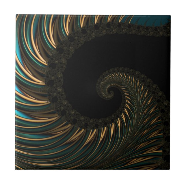 golden artistic Spiral Spin, modern fractal art Tile (Front)