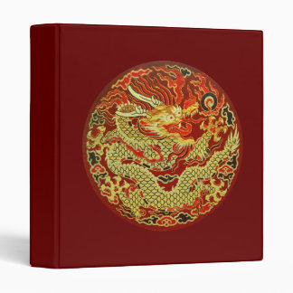 Golden asian dragon embroidered on dark red binder