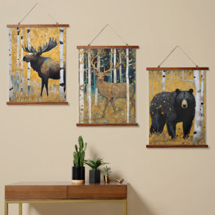 Golden Aspen Art Nouveau Animals Hanging Tapestry