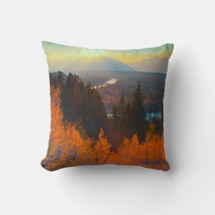 Golden Aspens Above Snake River At Sunset Throw Pillow