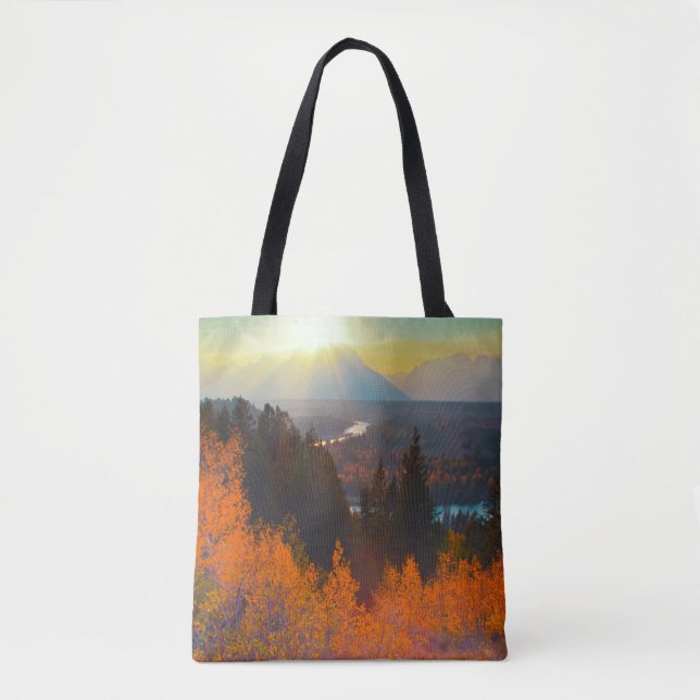 Golden Aspens Above Snake River At Sunset Tote Bag (Front)