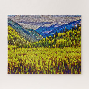 Golden Aspens and Rockies Painterly Large Puzzle