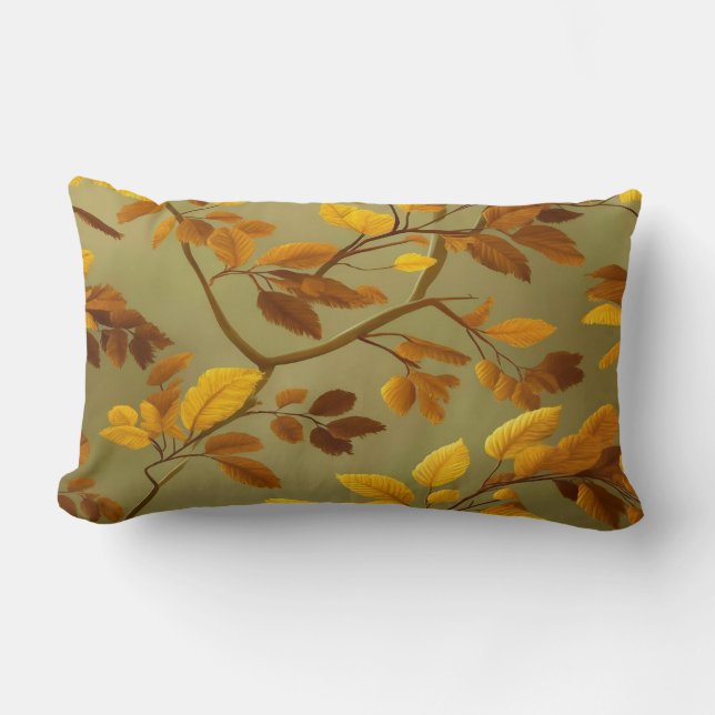Golden Autumn: A Seamless 3D Leaf Pattern  Lumbar Pillow (Front)