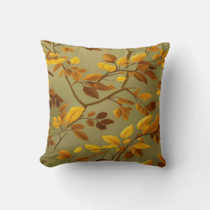Golden Autumn: A Seamless 3D Leaf Pattern Throw Pillow