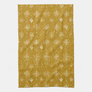 Golden Autumn Christmas Snowflake Pattern Kitchen Towel