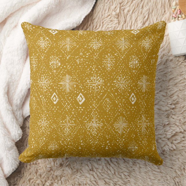 Golden Autumn Christmas Snowflake Pattern Throw Pillow (Blanket)