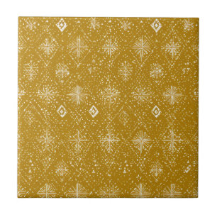 Golden Autumn Christmas Snowflake Pattern Tile