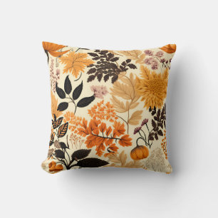 Golden Autumn Floral Medley Throw Pillow