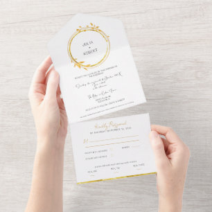 Golden Autumn Foliage Wedding All In One Invitation