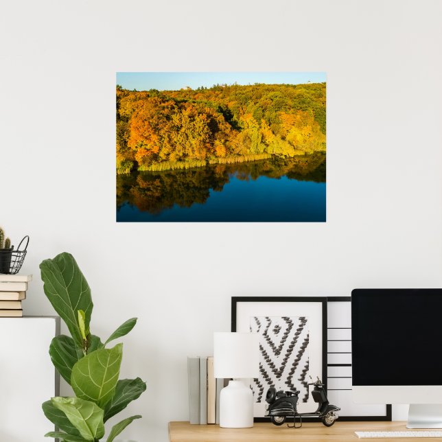 Golden Autumn Forest and Reflection Mirrors Lake  Poster (Home Office)