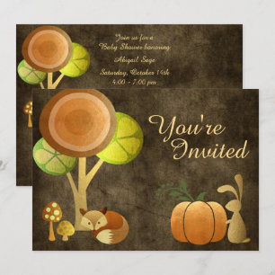 Golden Autumn Fox et Bunny Baby shower Invitation