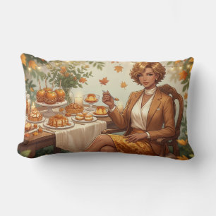 Golden Autumn Gathering – Elegant Seasonal Dessert Lumbar Pillow